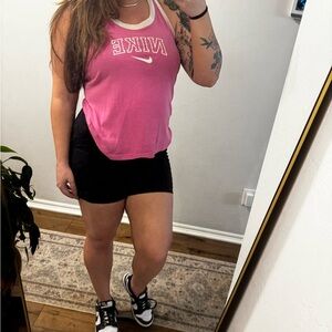 Nike Women’s Retro Font Colorblock Racerback Tank Pink and White Medium relaxed